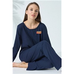 Siyah İnci Lacivert Pamuklu Uzun Kollu Pijama Takımı 7606