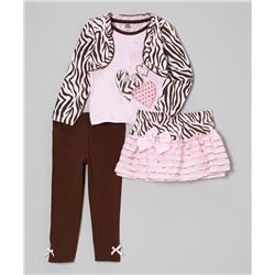 Light Pink Zebra Layered Top Set - Toddler & Girls