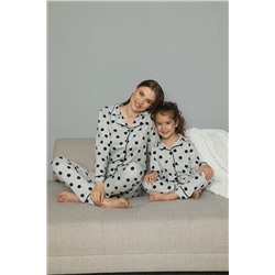 Siyah İnci Pamuklu Likrali Biyeli Düğmeli Pijama Takım 20258026