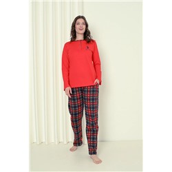 AHENGİM Woman Kadın Pijama Takımı Süprem Uzun Kol Altı Küçük Ekoseli Pamuklu Mevsimlik W20322245 1-2-10001184
