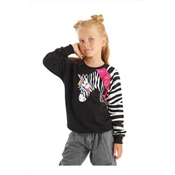 Denokids Fırfırlı Zebra Kız Çocuk Siyah Sweatshirt CFF-23S1-035