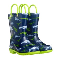 Navy & Green Dino Rain Boot - Kids ZOOGS