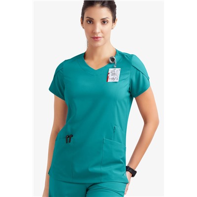 Easy STRETCH Daisy Women's 4-Pocket V-Neck Scrub Top with Petal Sleeves