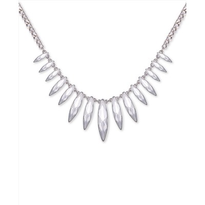 GUESS Silver-Tone Crystal Statement Necklace, 15" + 2" extender