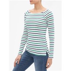 Favorite Stripe Long Sleeve Button-Shoulder T-Shirt