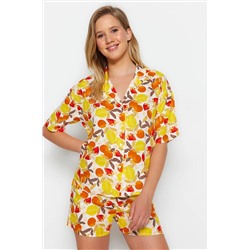 TRENDYOLMİLLA Çok Renkli Meyve Baskılı Viskon Gömlek-Şort Dokuma Pijama Takımı THMSS23PT00185