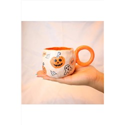 Lily & Loly Ceramics Halloween Serisi Cadılar Bayramı Çizimli Kupa-balkabaklı Hayaletli El Yapımı Seramik Mug 200 ml 34534535235234