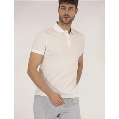 Beyaz Slim Fit Polo Yaka Merserize Tişört