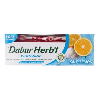 DABUR Toothpaste Herb’l Salt &amp; Lemon Зубная паста соль и лимон с зубной щеткой 150г