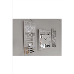Palm Decor Roma Rakamlı Modern & Şık Tasarım Beyaz Mdf Üzeri Gümüş Renk Aynalı Pleksi 3lü Duvar Saat Seti Zyk384065035