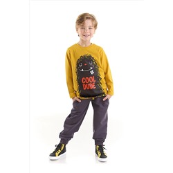 Denokids Cool Dude Canavar Erkek Çocuk Hardal T-shirt Pantolon Takım CFF-22S1-091