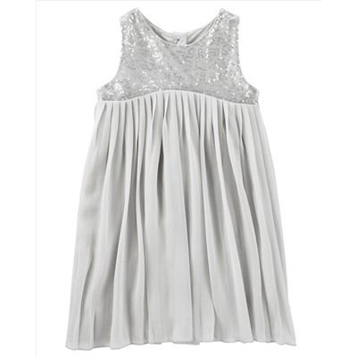 Pleated Sparkle Chiffon Dress