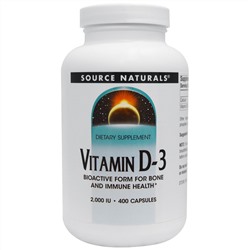 Source Naturals, Витамин D3, 2000 МЕ, 400 капсул