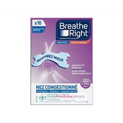 Breathe Right Bandelettes Nasales Sensitive 10 Bandelettes