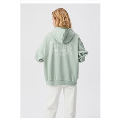 MaviKapüşonlu Sırt Baskılı Yeşil Sweatshirt 1611885-71464