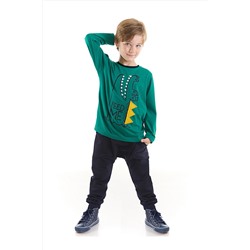 Denokids Feed Me Timsah Erkek Çocuk Yeşil T-shirt Pantolon Takım CFF-22S1-095