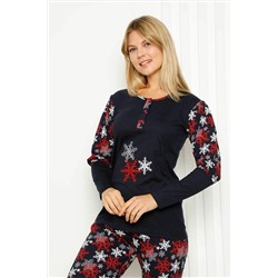 Farya Home Dreamy Pamuklu Yılbaşı Temalı Nakışlı Kar Tanesi Desenli Pijama Takımı FHD2614UKL