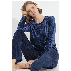 Siyah İnci Lacivert Kadife Pijama Takım 22278765