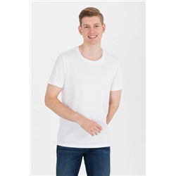 Erkek Beyaz Bisiklet Yaka  Basic T-Shirt