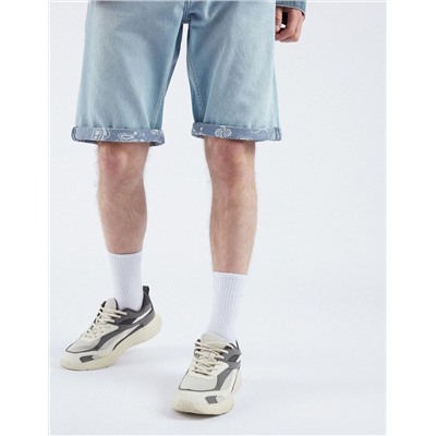 Printed Base Straight Fit Denim Shorts, Men, Light Blue