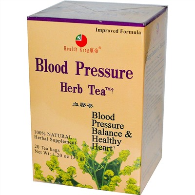 Health King, Травяной чай для нормализации кровяного давления, 20 пакетиков, 1.20 унций (34 г)