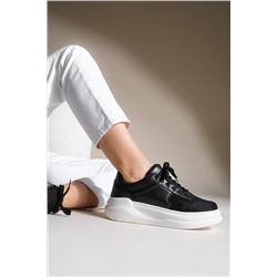 Marjin Kadın Sneaker Yüksek Taban Spor Ayakkabı Bağcıklı Balbasi siyah 3210277405-2