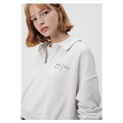 Mavi1923 Baskılı Polo Yaka Kadın Crop Sweatshirt 1s10048-85438