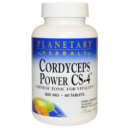 Planetary Herbals, Кордицепс Power CS-4, китайский тоник для жизненной энергии, 800 мг, 60 таблеток