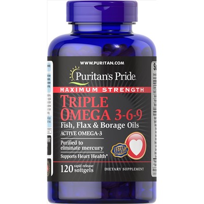 Maximum Strength Triple Omega 3-6-9 Fish, Flax & Borage Oils