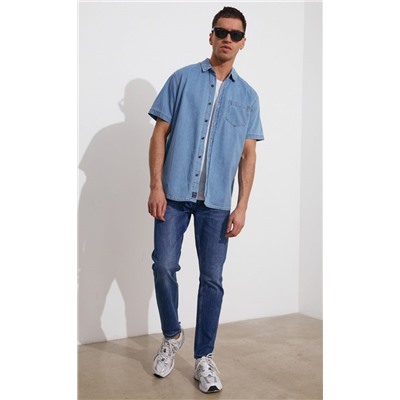 Рубашка мужская джинсовая с коротким рукавом F311-1240 голубая