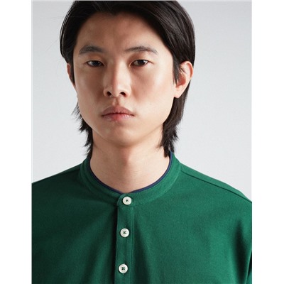 Mandarin Collar Polo, Men, Green