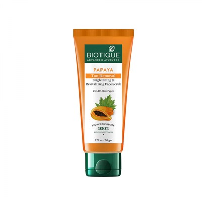 BIOTIQUE Papaya tan removal &amp; revitalizing face scrub Восстанавливающий скраб для лица с мякотью и семянами папайи 100г