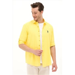 Erkek Sarı Keten Görünümlü Basic Gömlek