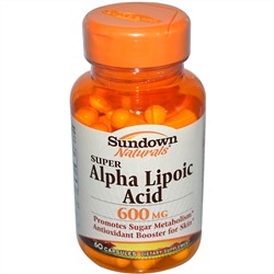 Sundown Naturals, Супер Альфа-липоевая кислота, 600 мг, 60 капсул