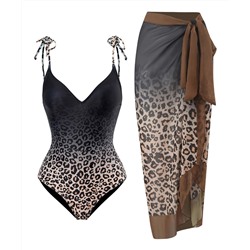 Doris | Brown Ombré Leopard One-Piece & Skirt Cover-Up - Women