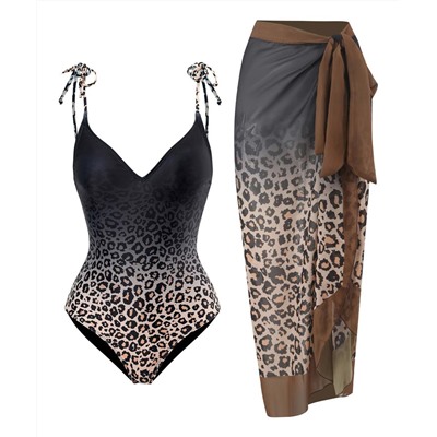 Doris | Brown Ombré Leopard One-Piece & Skirt Cover-Up - Women