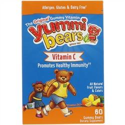Hero Nutritional Products, Yummi Bears, витамин C, абсолютно натуральные фруктовые вкусы и цвета, 60 жевательных медвежат