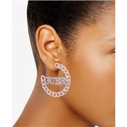 GUESS Silver-Tone Pink Logo Link Medium Hoop Earrings, 1.75"