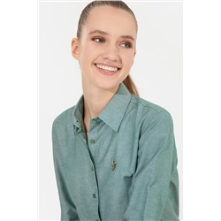 Kadın Koyu Yeşil Uzun Kollu Basic Gömlek