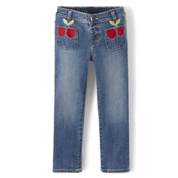 Girls Embroidered Jeans - Very Cherry