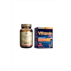 Solgar D3 Vitamini 1000 Iu 100 Kapsül + Çocuklar Için Nutraxin Vitamin Mix Kids 25 Ml X 7 Şişe popi000789