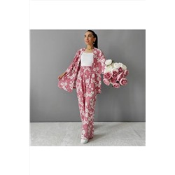 MİRA BUTİK Bol Paça Ikili Çiçek Desenli Kimono Takımı TYCSH02B5N169364003589002