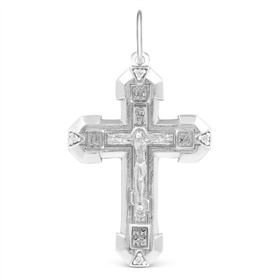 Крест из серебра с фианитами родированный - 3,7 см