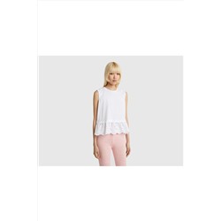 United Colors of Benetton Kadın Beyaz İşlemeli Kolsuz T-Shirt Beyaz 123P3PQYD103Q