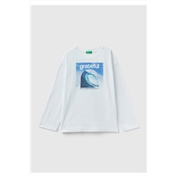 United Colors of BenettonErkek Çocuk Krem Okyanus Baskılı T-Shirt
