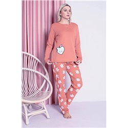 AHENGİM Woman Kadın Pijama Takımı Genç Interlok Elma Desenli Pamuklu Mevsimlik W20472254 1-2-10001195