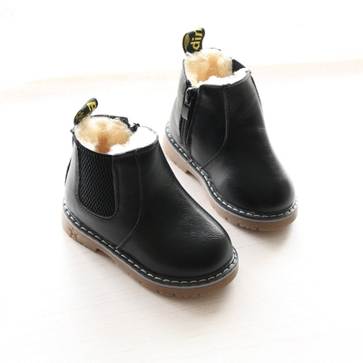 сапоги Зимняя корейская версия мужская и женская детская кожаная обувь Дети  плюс бархат теплые хлопчатобумажные ботинки Мартин сапоги маленький мальчи