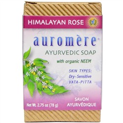 Auromere, Аюрведическое мыло, с органическим нимом, гималайская роза, 2,75 унции (78 г)