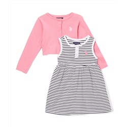 Aurora Pink Shrug & Black Stripe Sleeveless Dress - Toddler