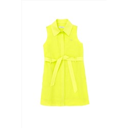 Kız Çocuk Neon Sarı Kolsuz Dokuma Elbise